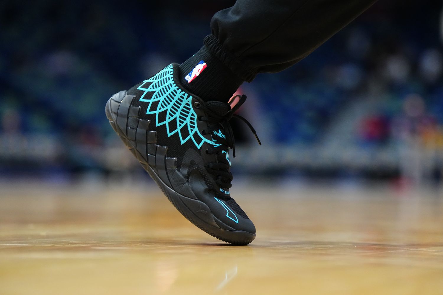 Charlotte Hornets point guard LaMelo Ball wears his signature sneaker - the Puma MB.01.